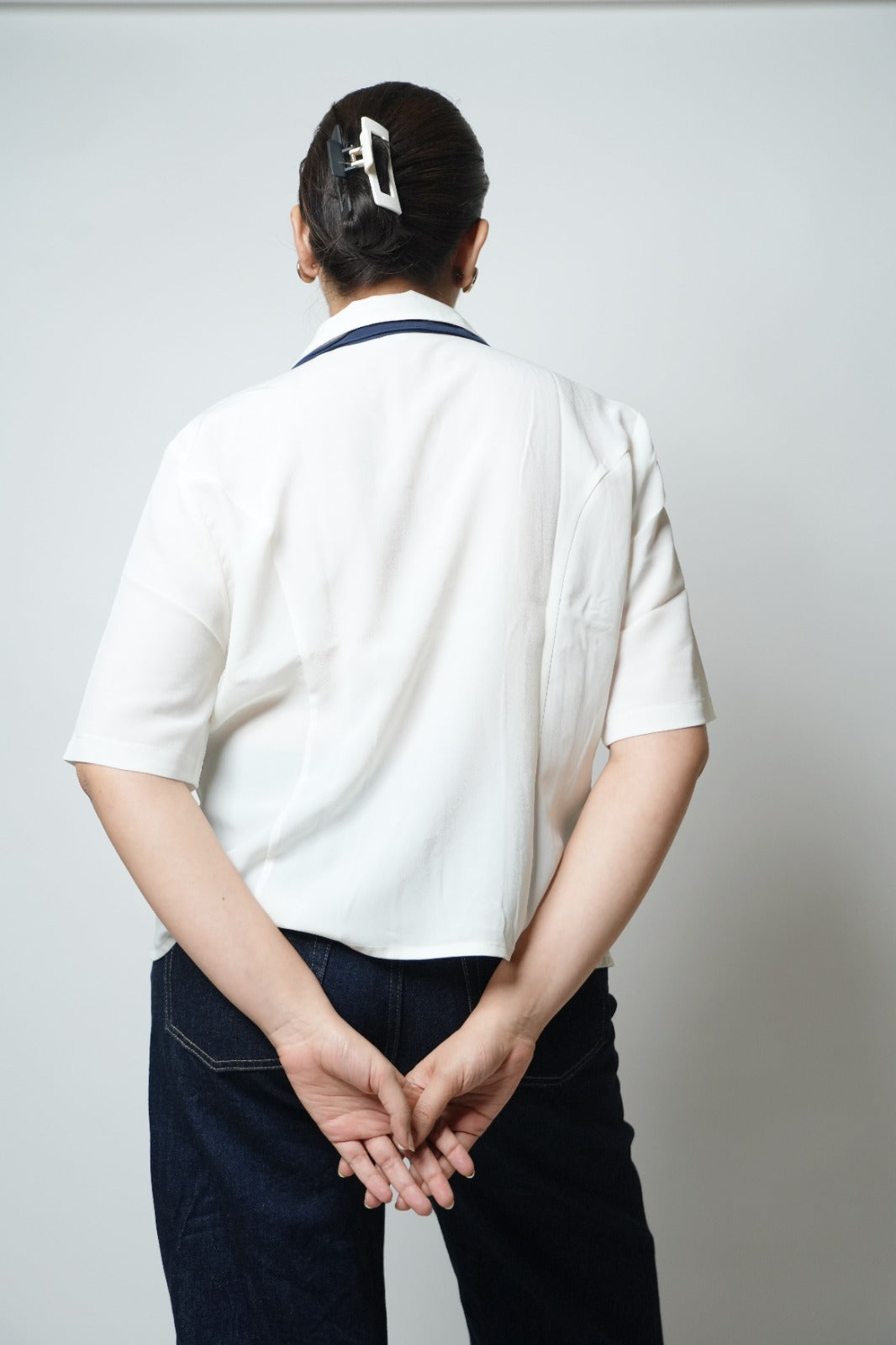 White & blue embroidered shirt