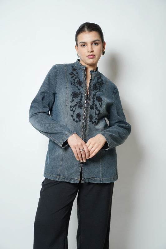 Vintage blue embroidered denim jacket