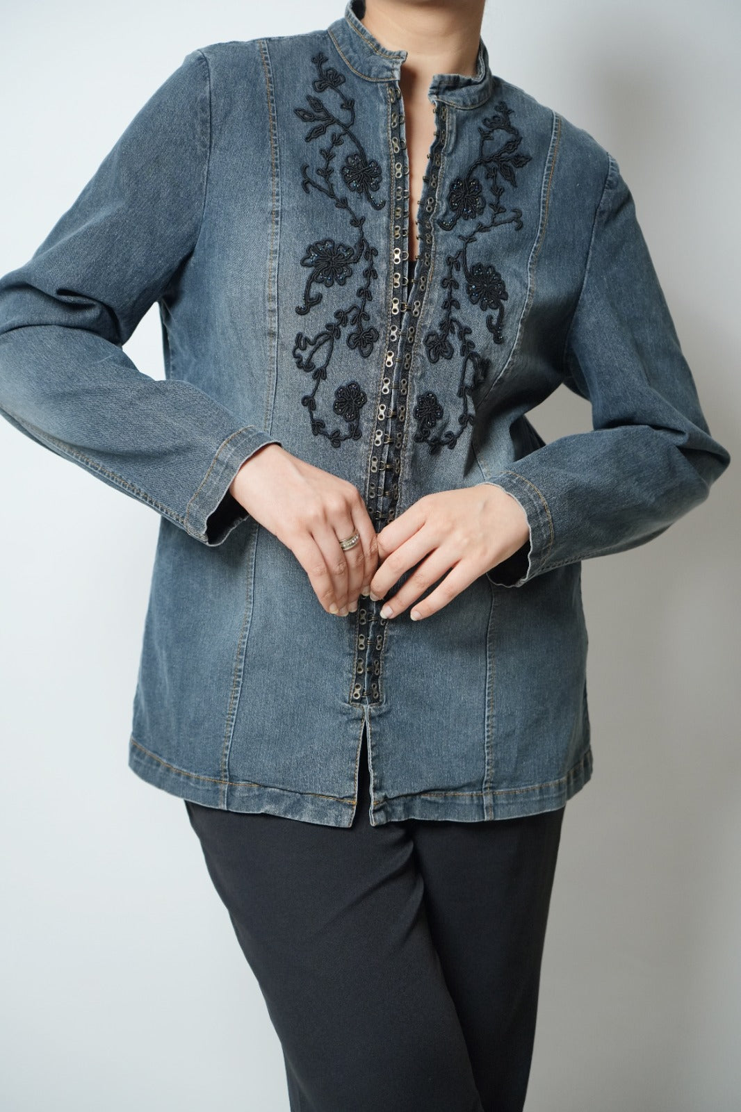 Vintage blue embroidered denim jacket