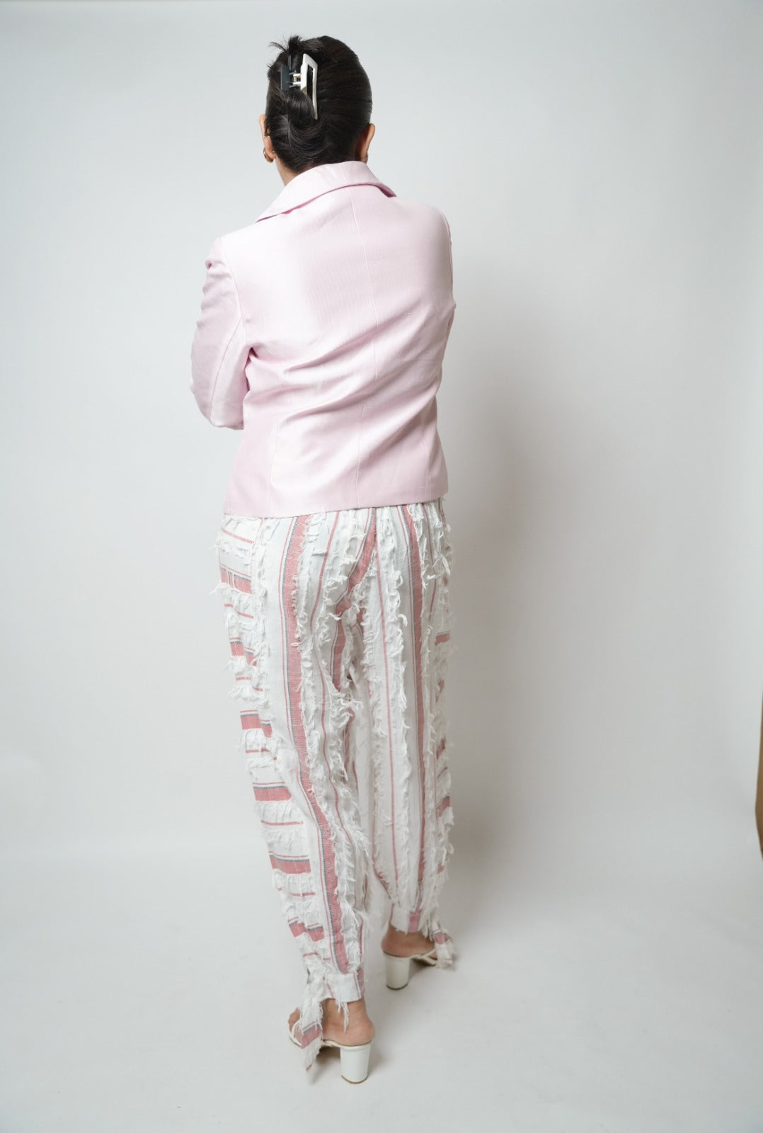 White & pink frayed balloon pants