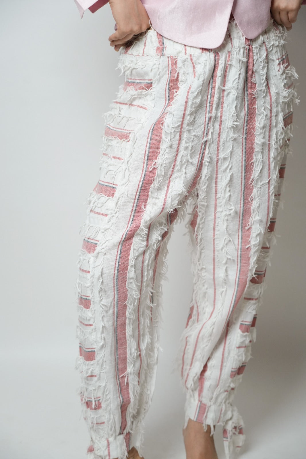 White & pink frayed balloon pants