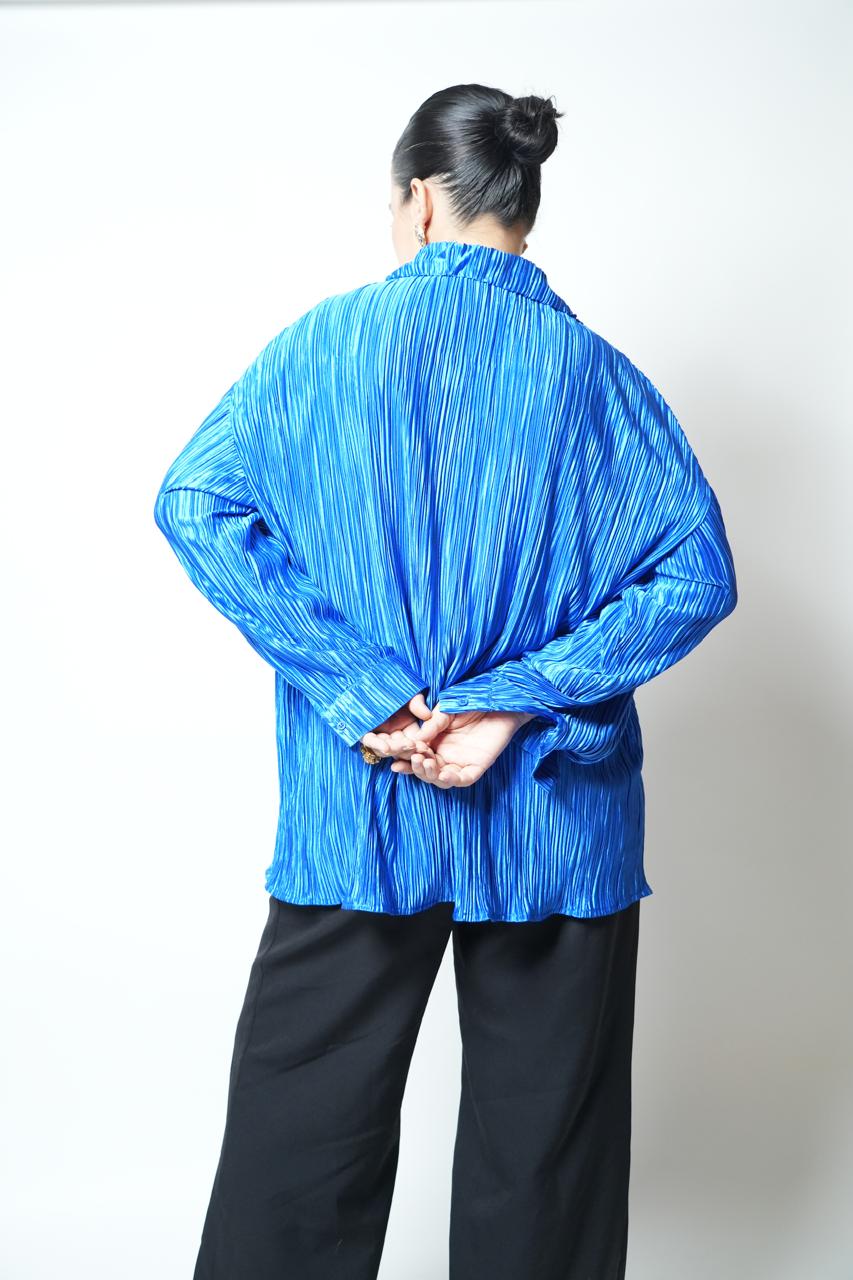 Vintage metallic blue plisse shirt