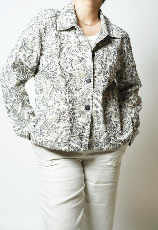 White & green embroidered jacket