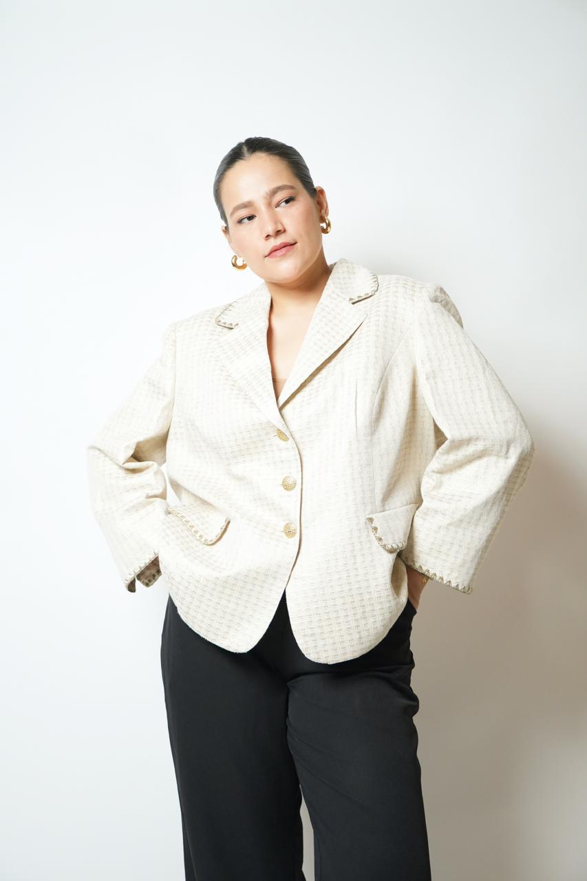 Vintage white & gold textured blazer