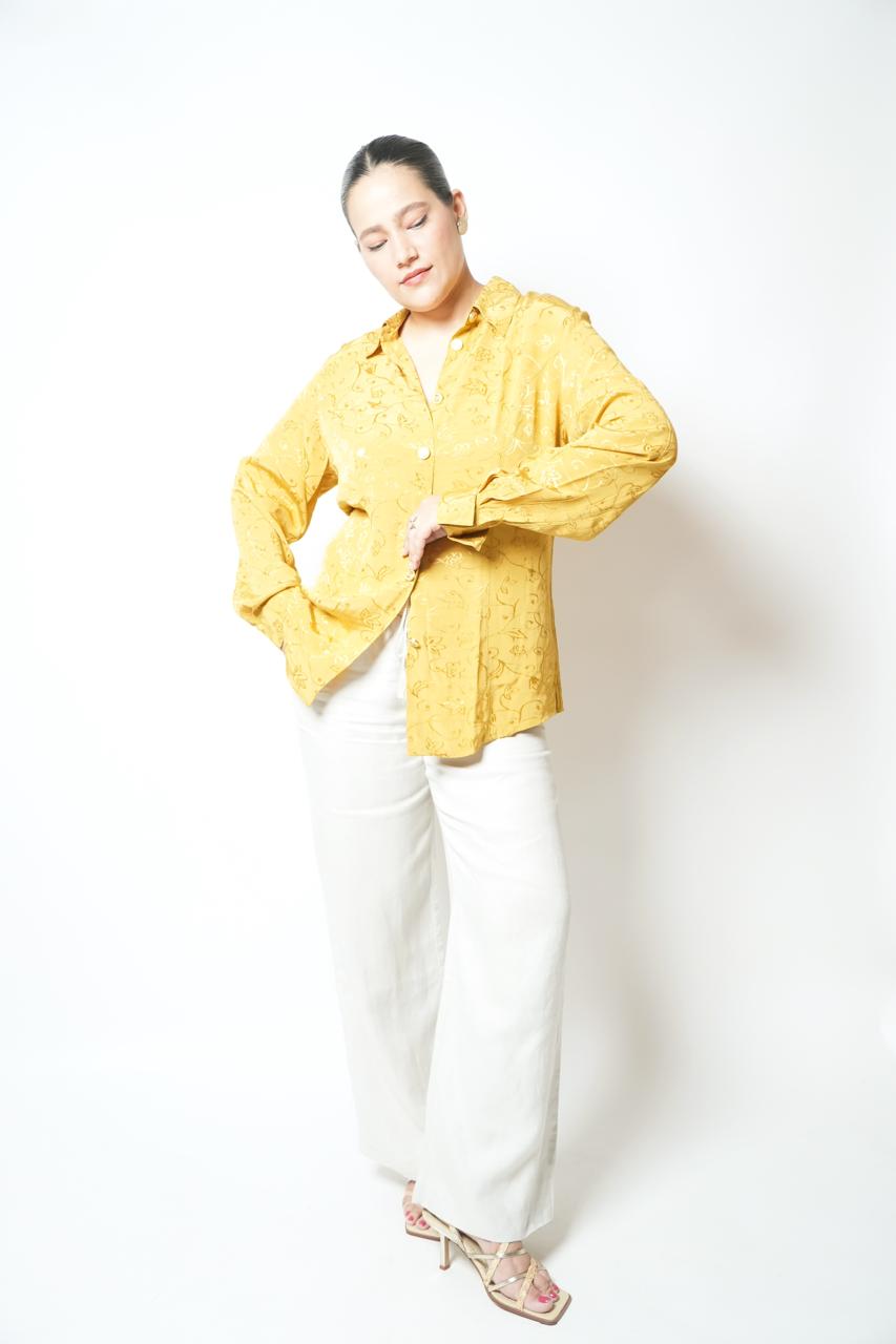 Vintage mustard yellow floral shirt