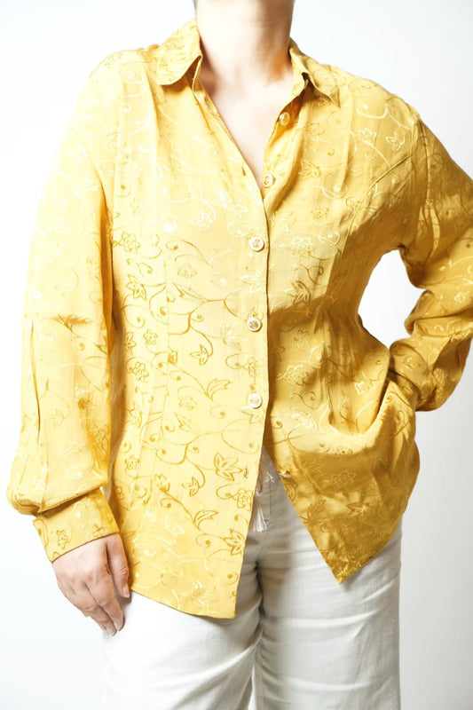 Vintage mustard yellow floral shirt