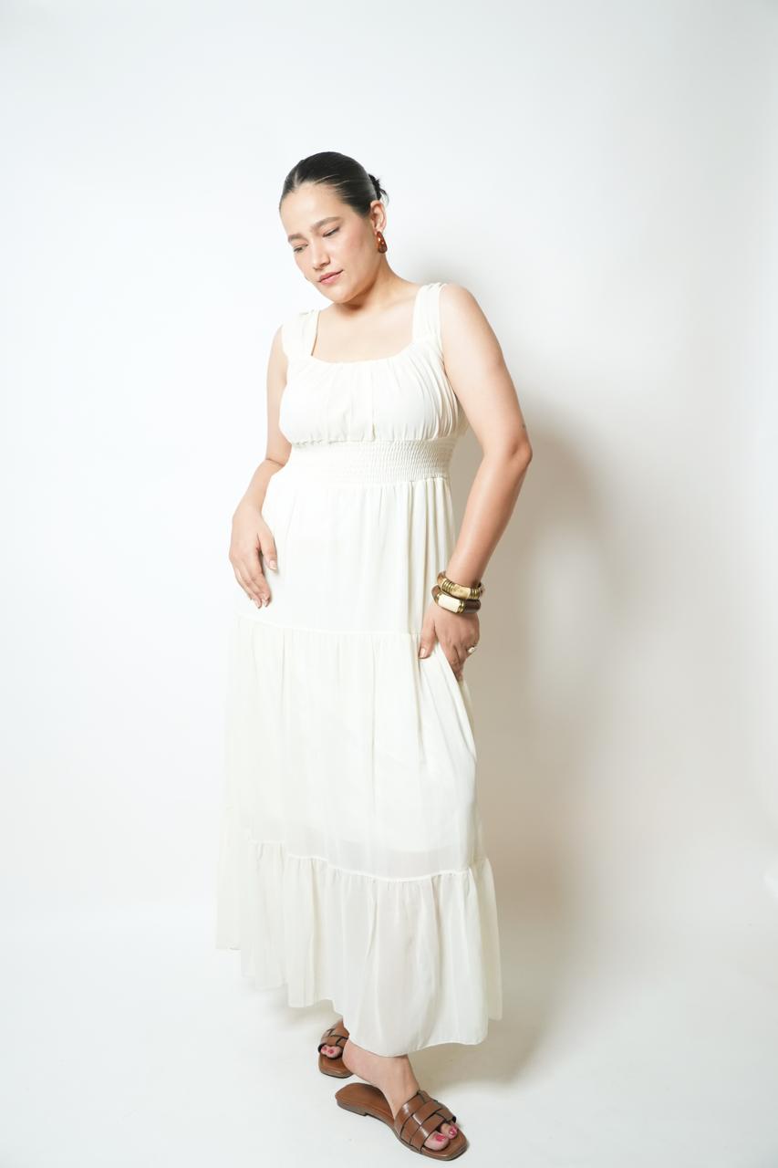 White tiered maxi dress