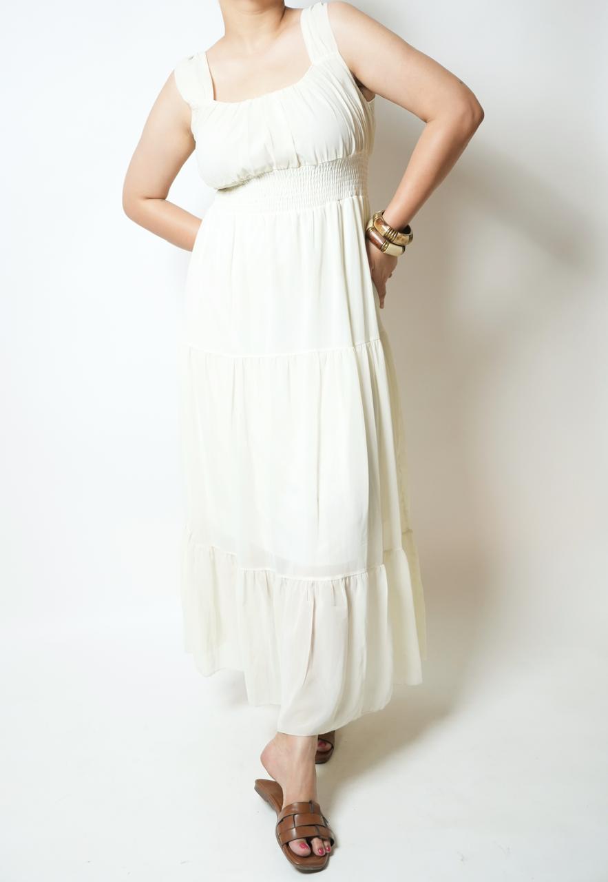 White tiered maxi dress