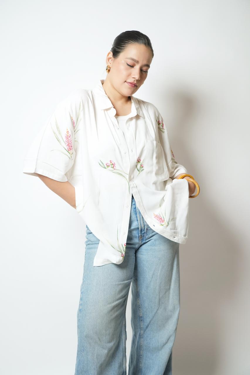 White floral resort shirt