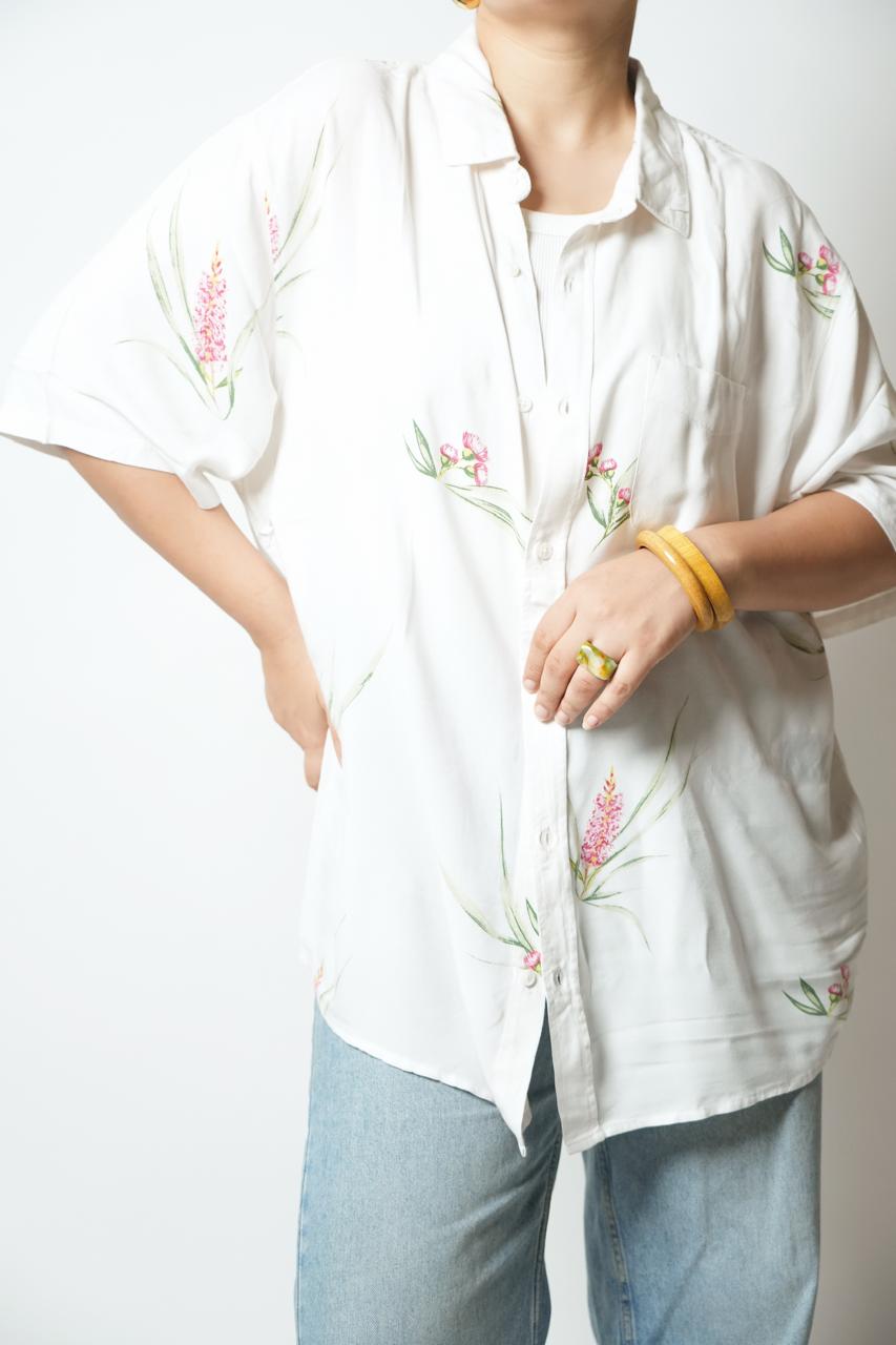 White floral resort shirt