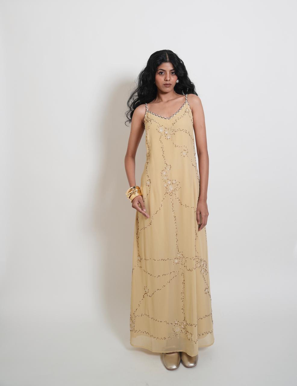 Vintage yellow embellished maxi dress