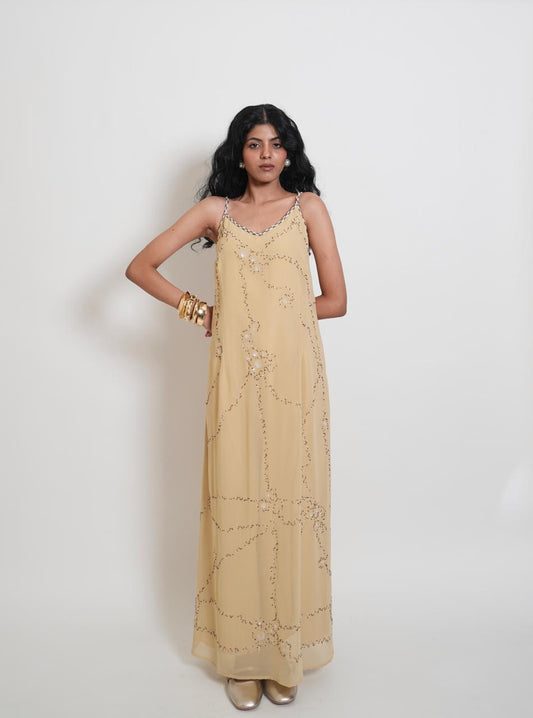 Vintage yellow embellished maxi dress