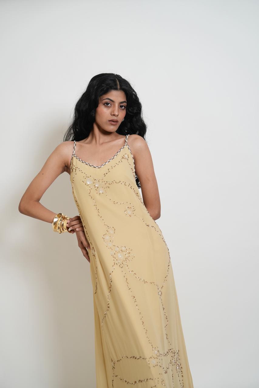 Vintage yellow embellished maxi dress