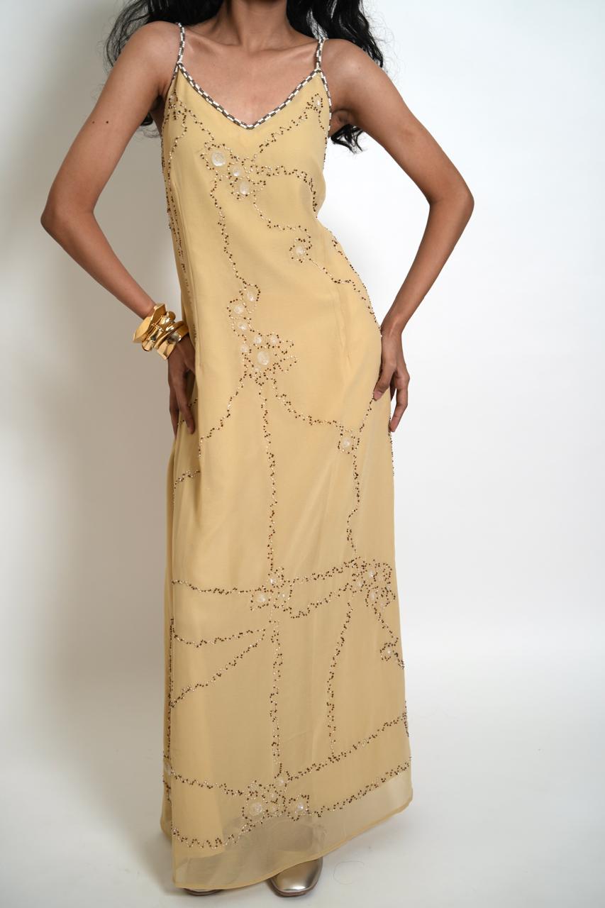 Vintage yellow embellished maxi dress