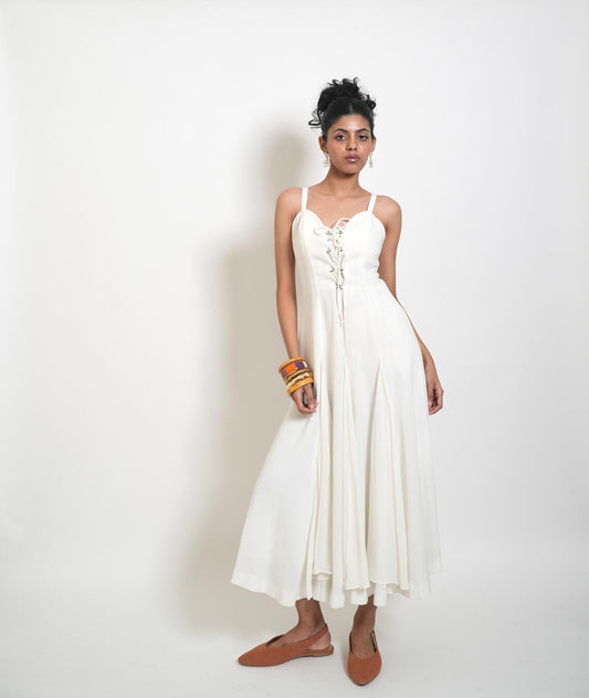 Vintage white solid midi dress