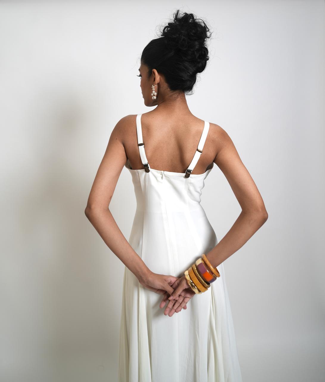 Vintage white solid midi dress