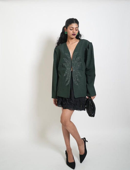 Vintage dark green embellished blazer