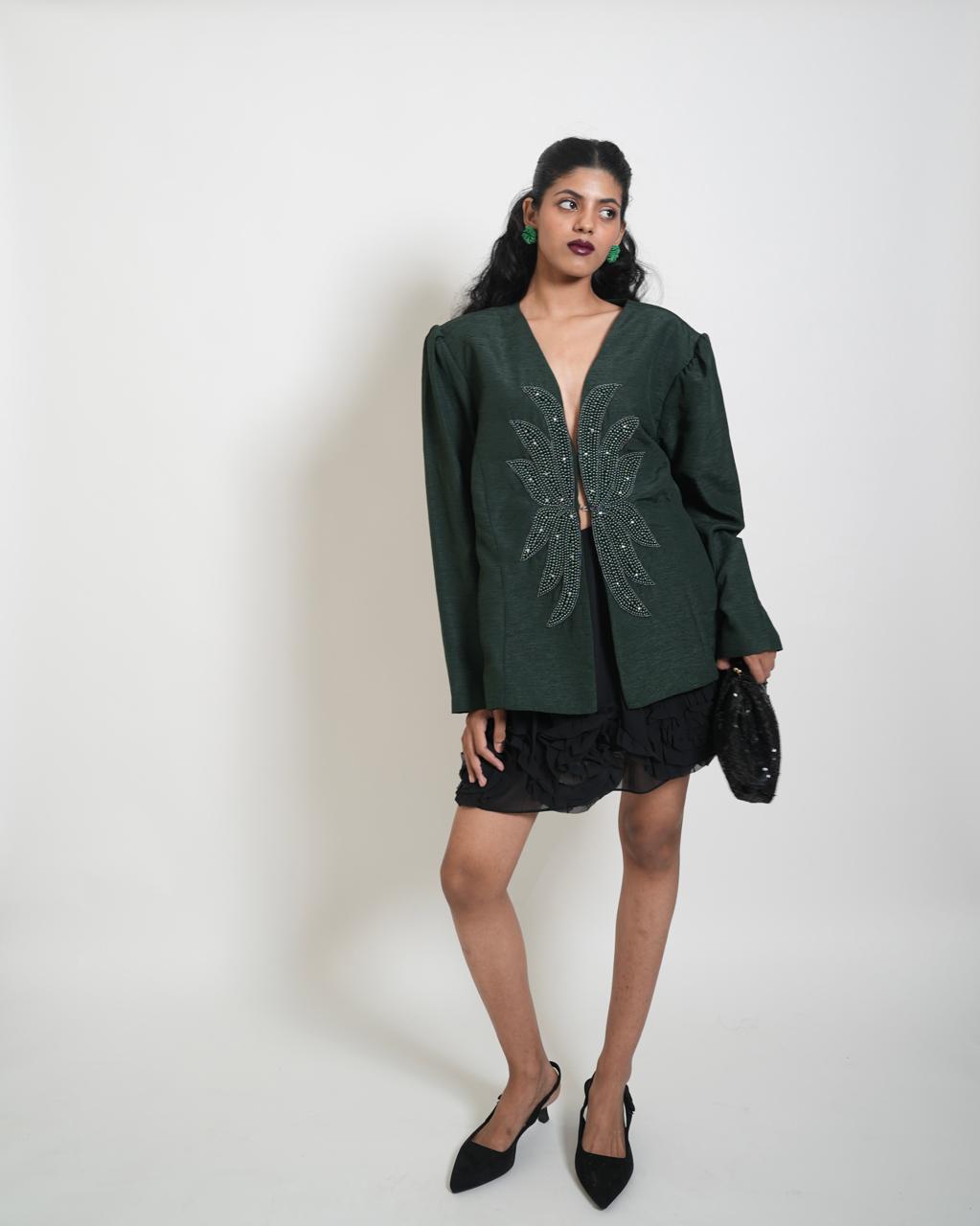 Vintage dark green embellished blazer