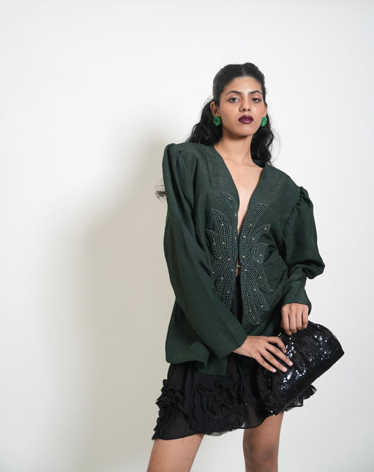 Vintage dark green embellished blazer