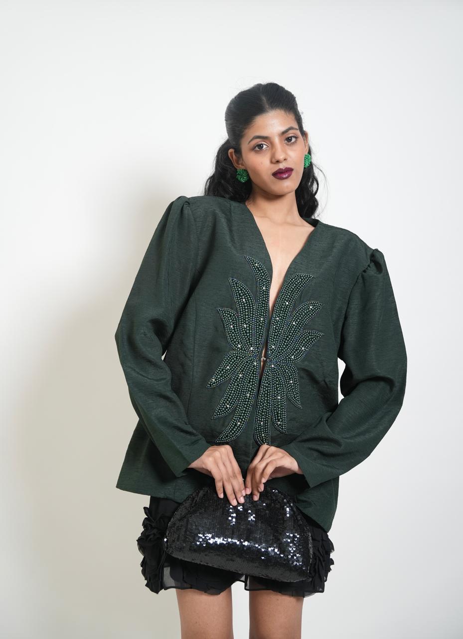 Vintage dark green embellished blazer