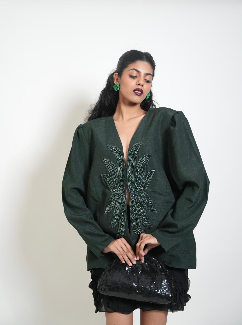 Vintage dark green embellished blazer