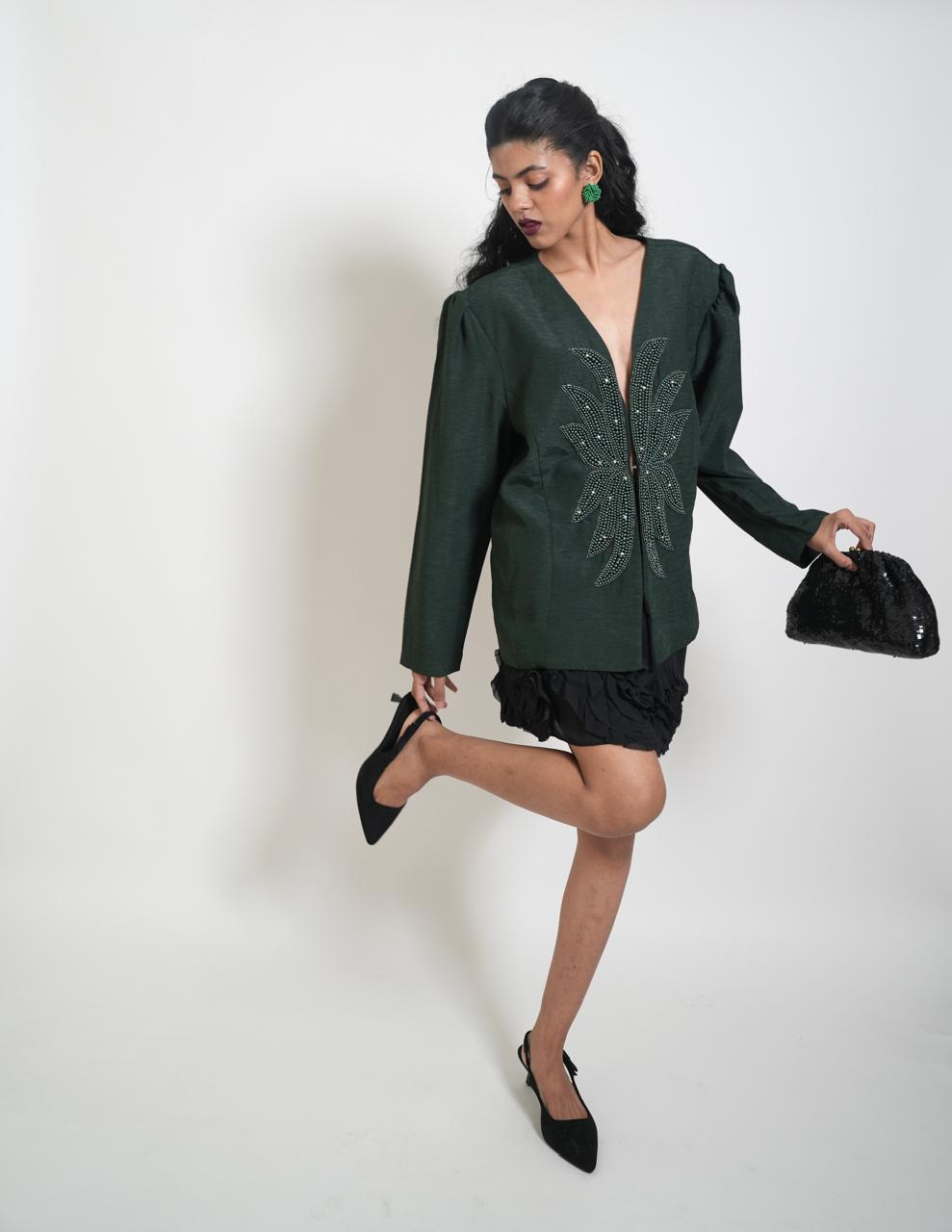 Vintage dark green embellished blazer