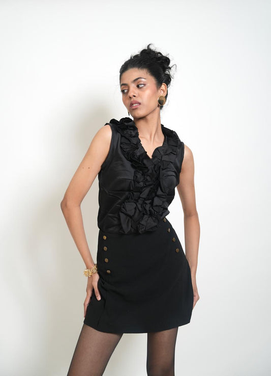 Vintage black ruffled sleeveless top