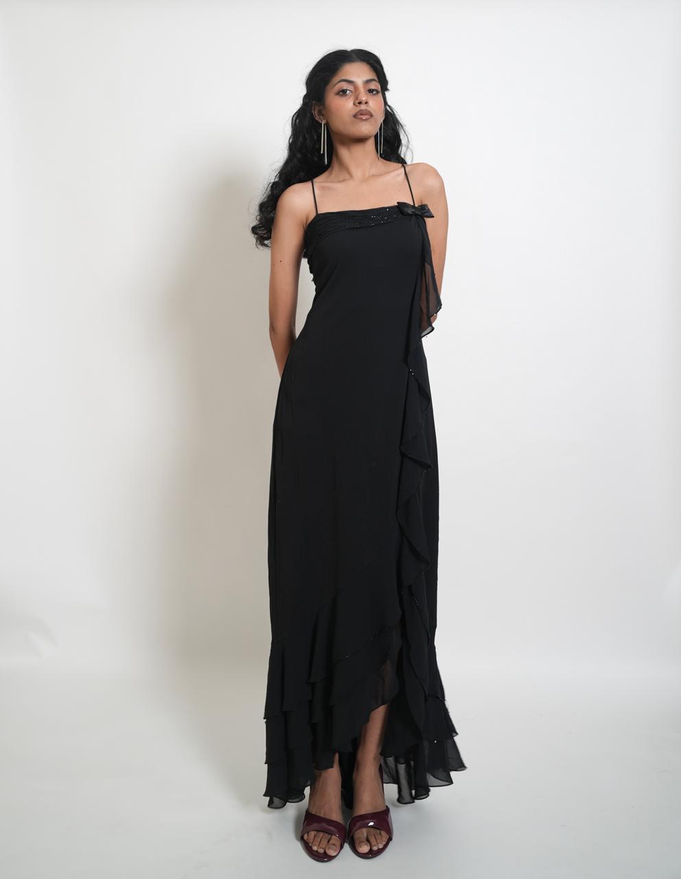 Vintage black maxi ruffled dress