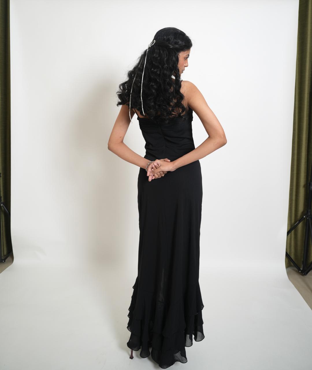 Vintage black maxi ruffled dress