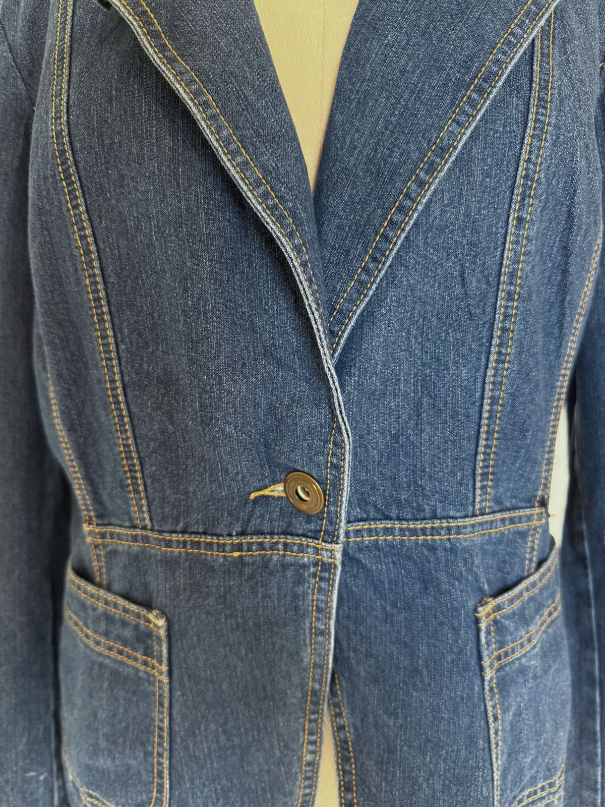 Denim one button blazer