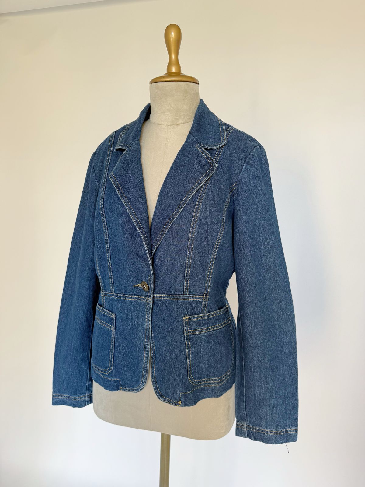 Denim one button blazer