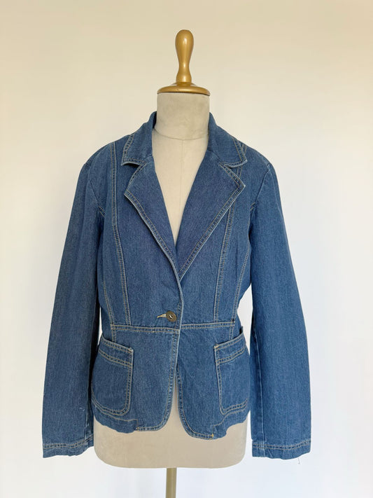 Denim one button blazer