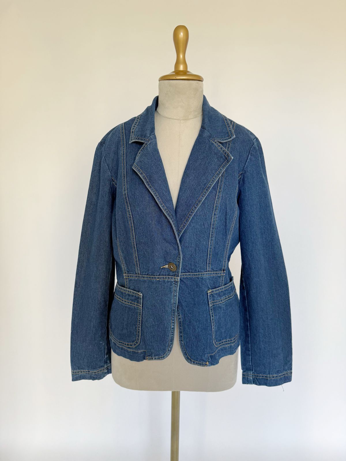 Denim one button blazer