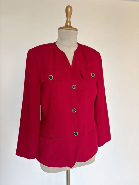 80s Vintage red collarless blazer