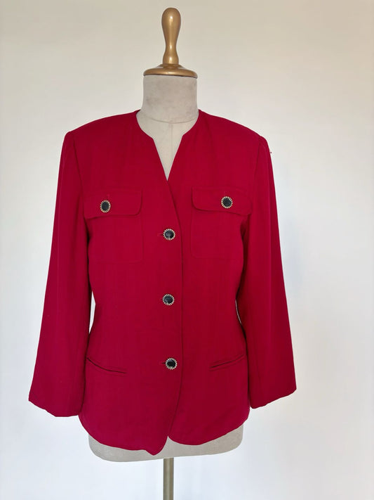 80s Vintage red collarless blazer