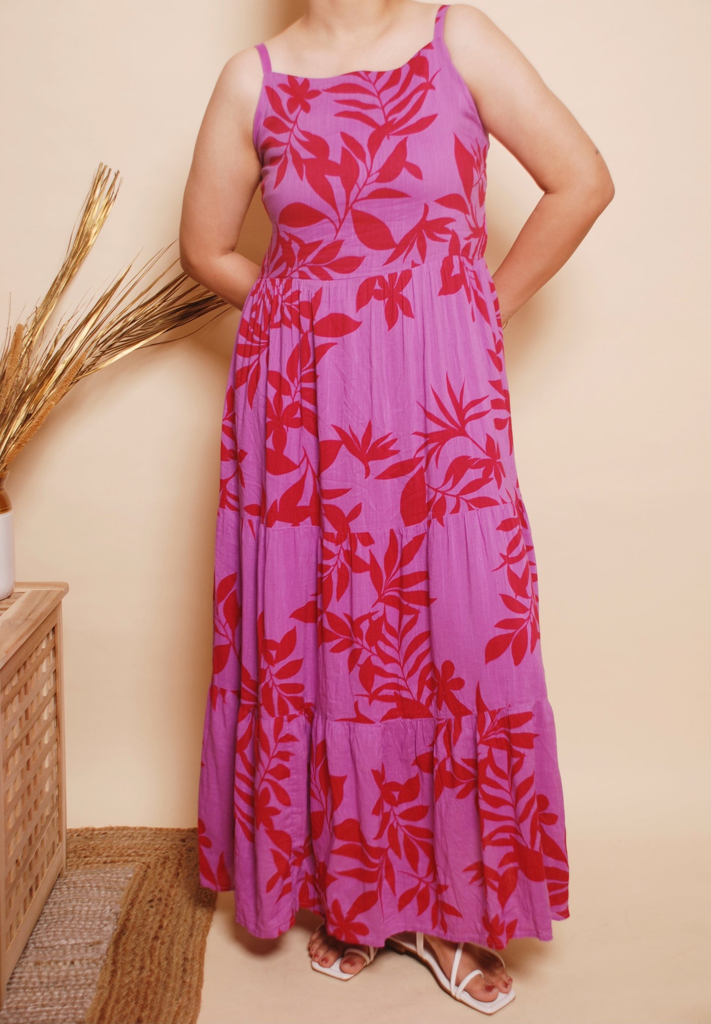 Purple floral tiered maxi dress