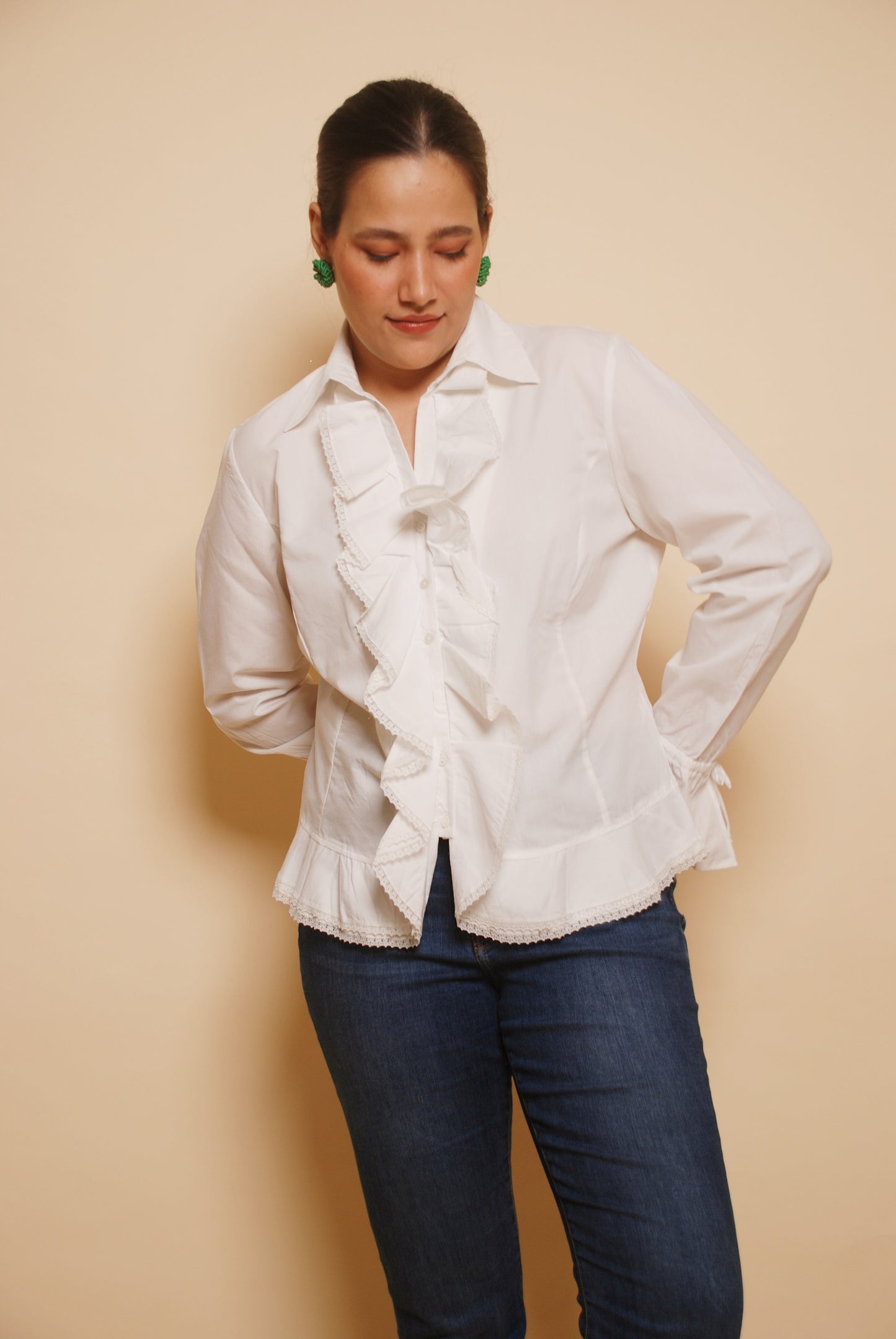 White ruffled cotton shirt