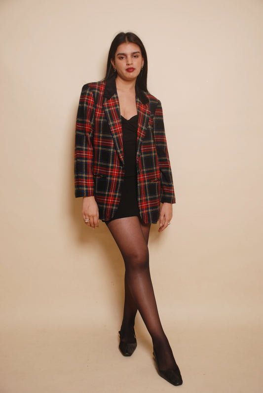 Red checkered wool blazer