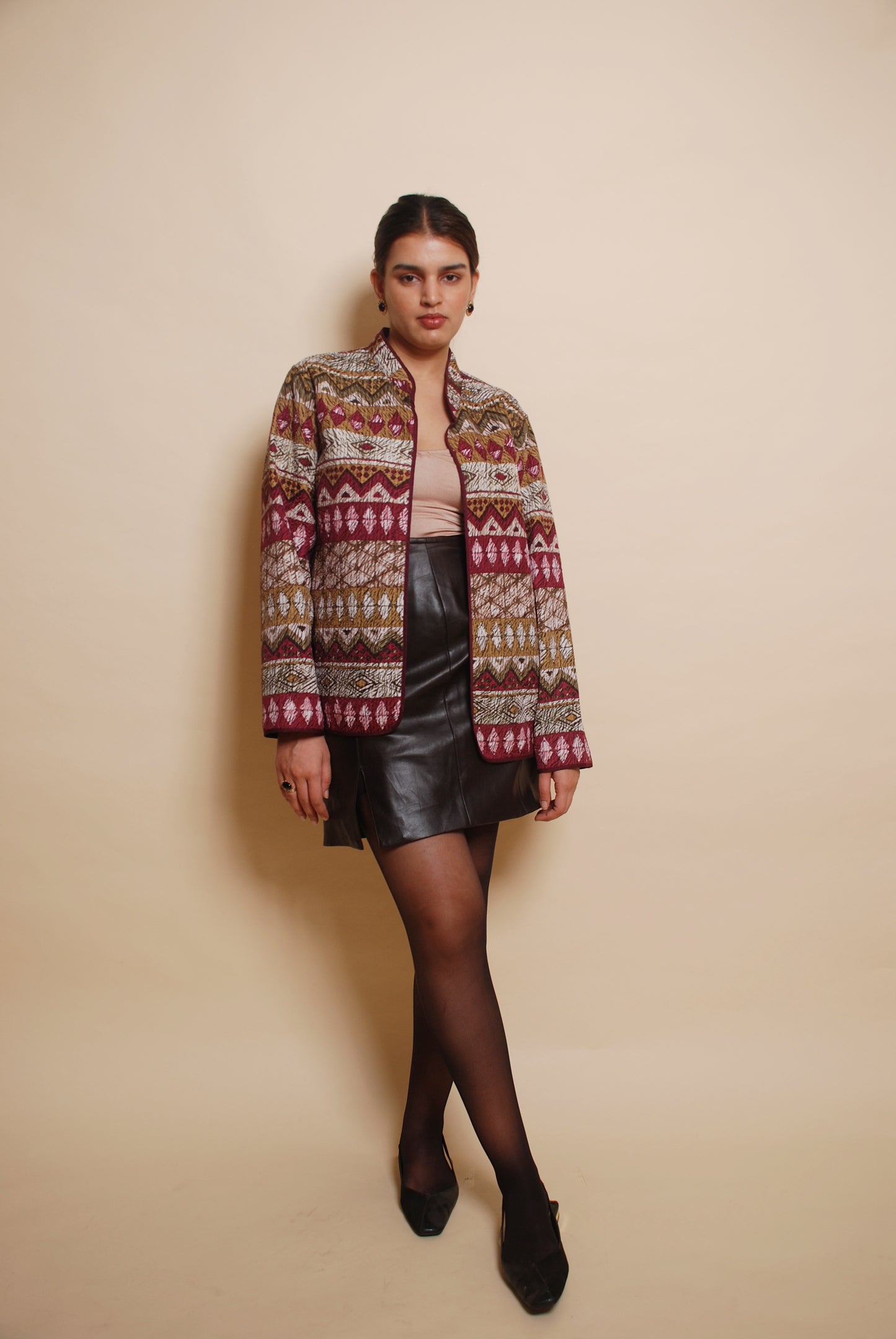 Multicolour aztec print open jacket