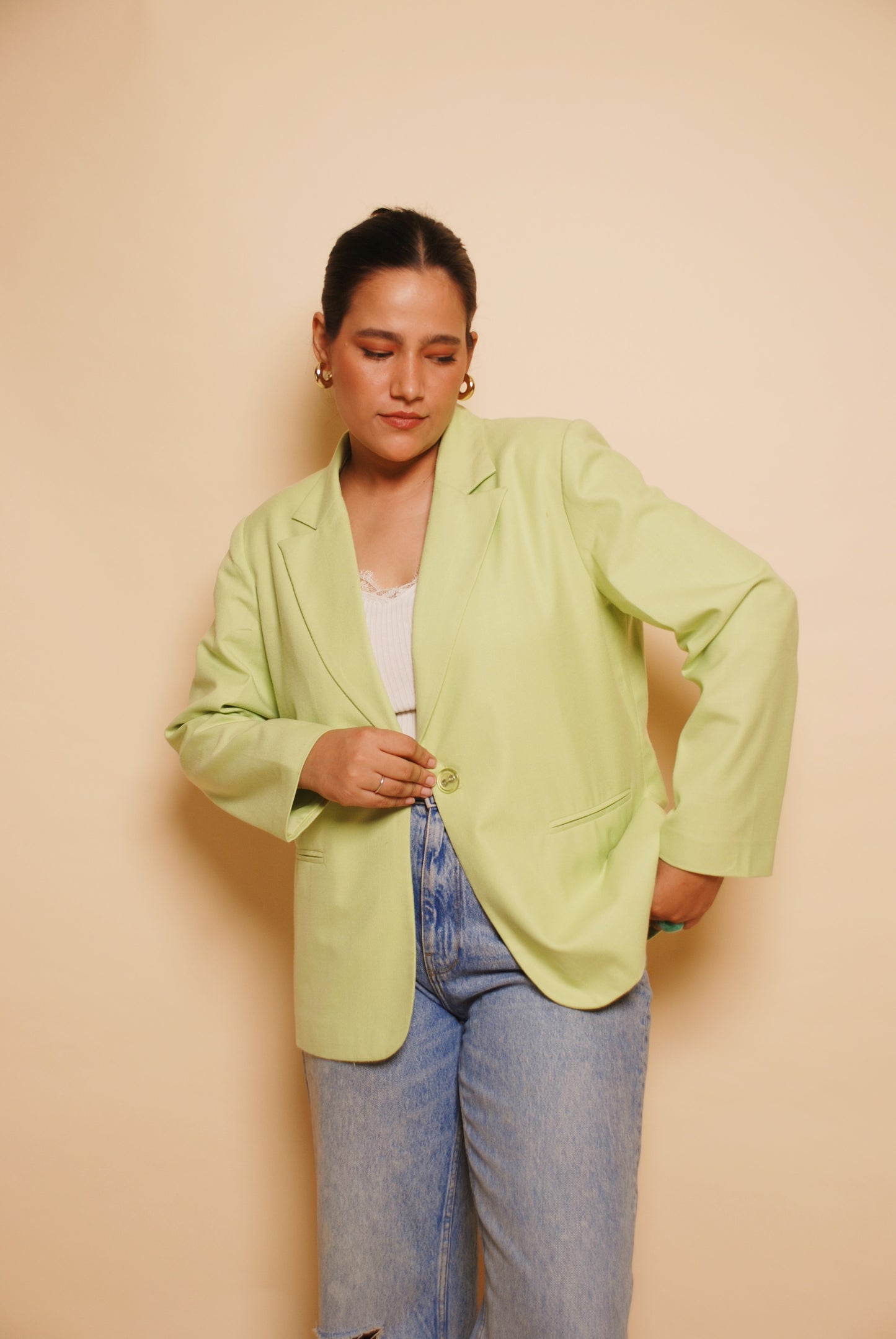 Vintage bright green one button blazer