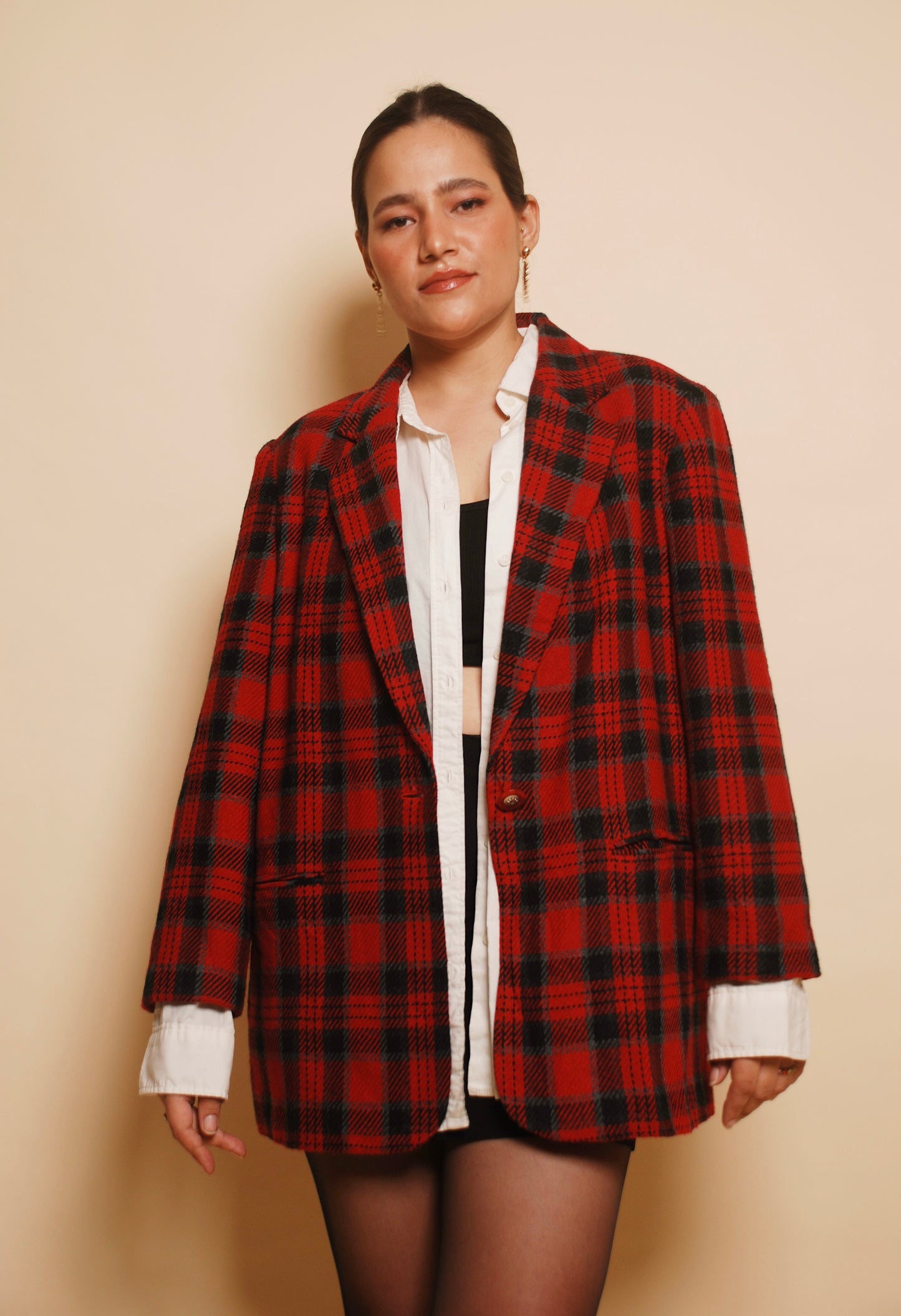 Vintage red checkered wool blazer