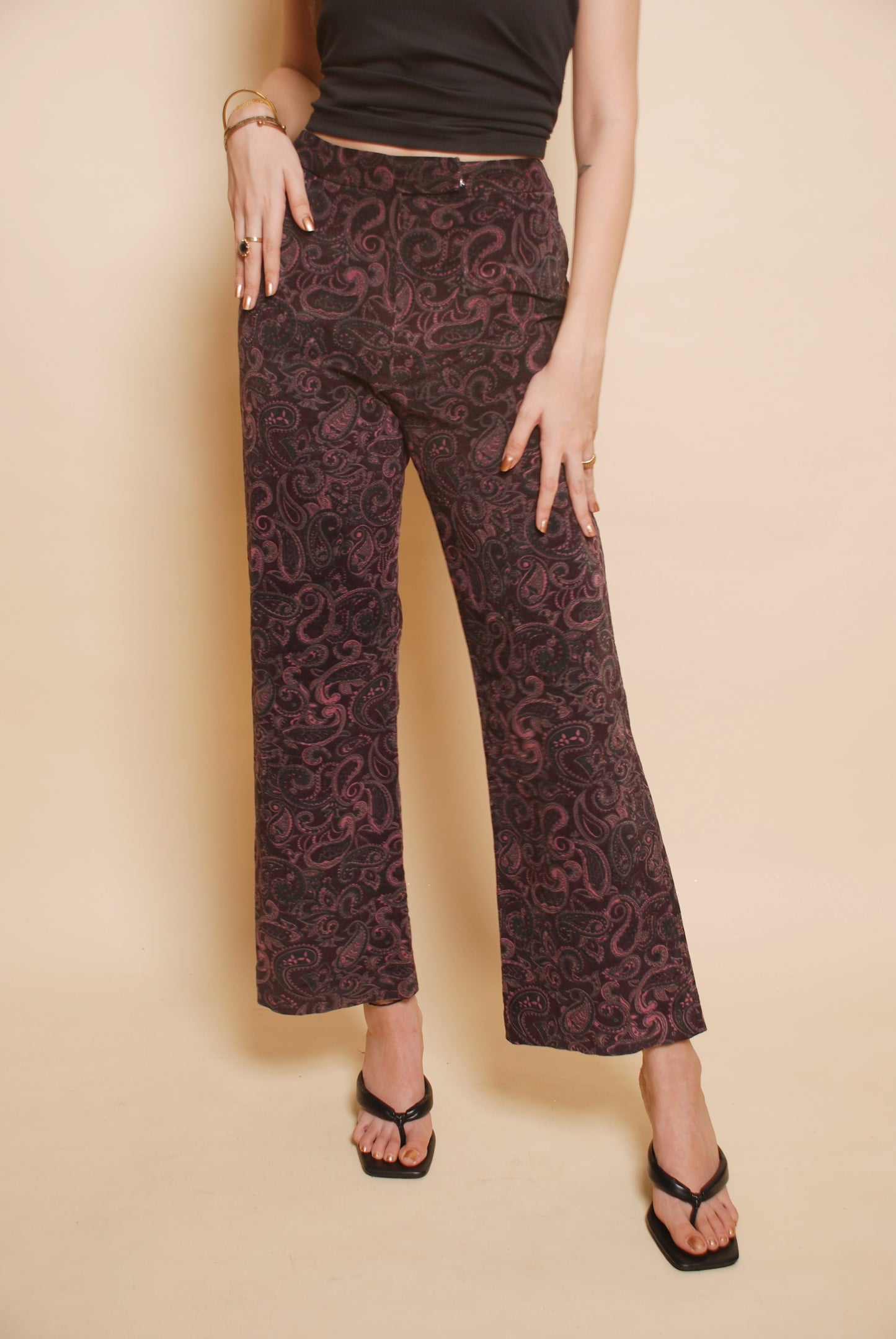 Purple paisley corduroy pants