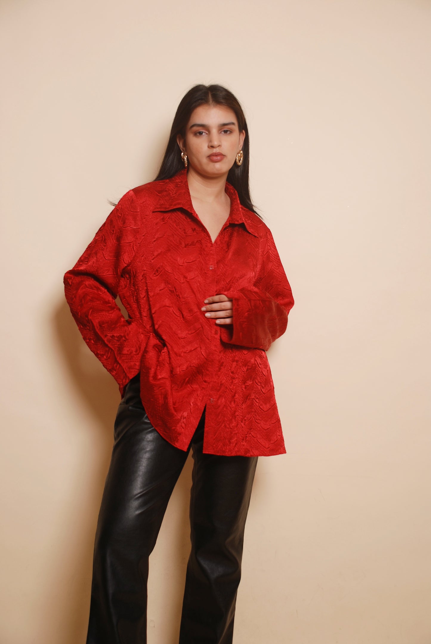 Metallic red textured shirt