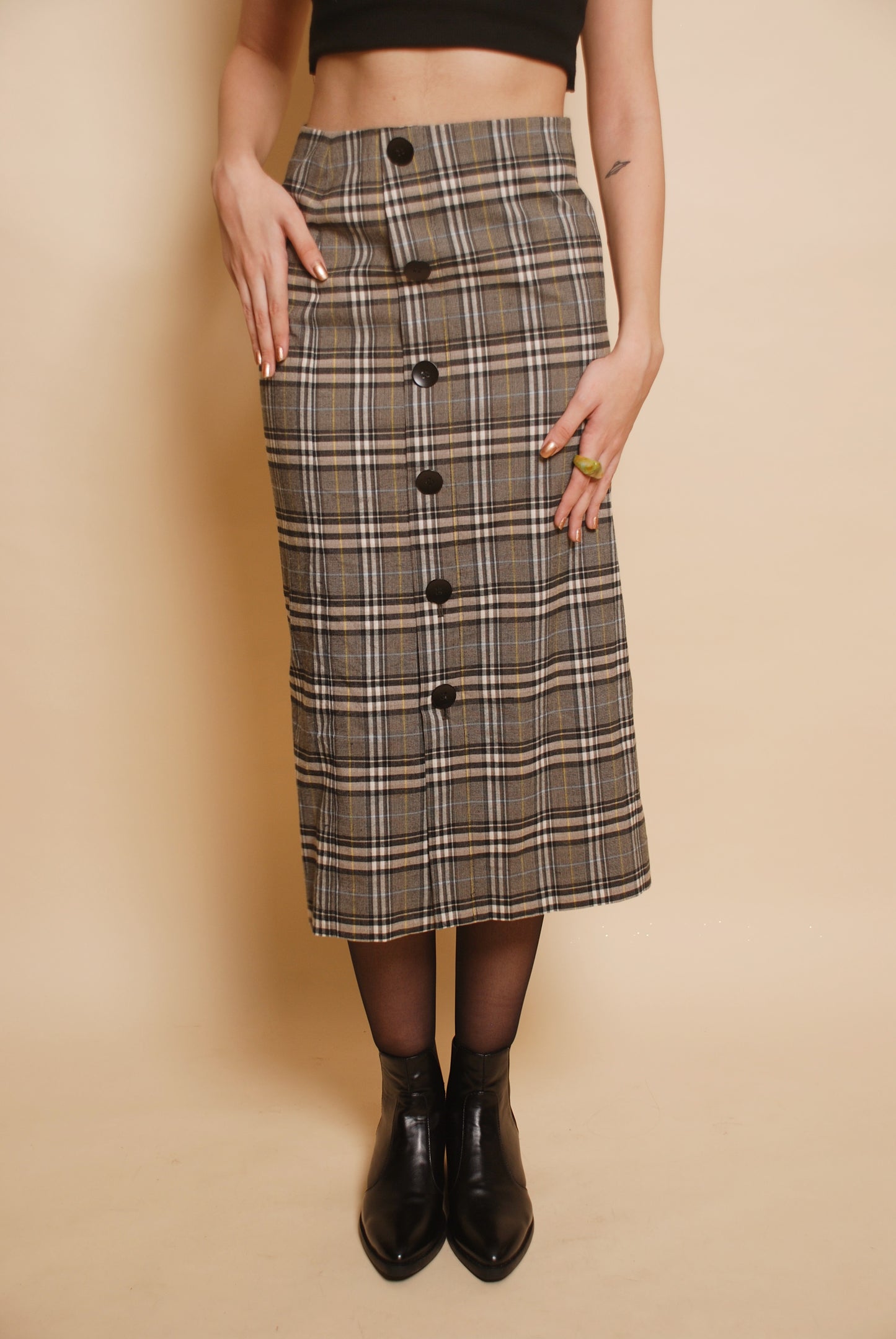 Grey checkered midi skirt