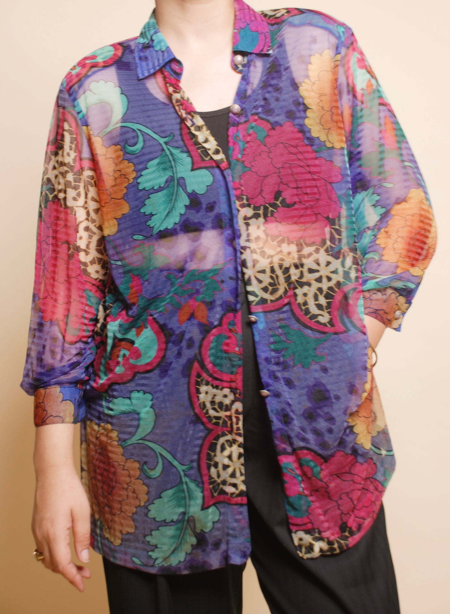 Multicolour see through printed shirt