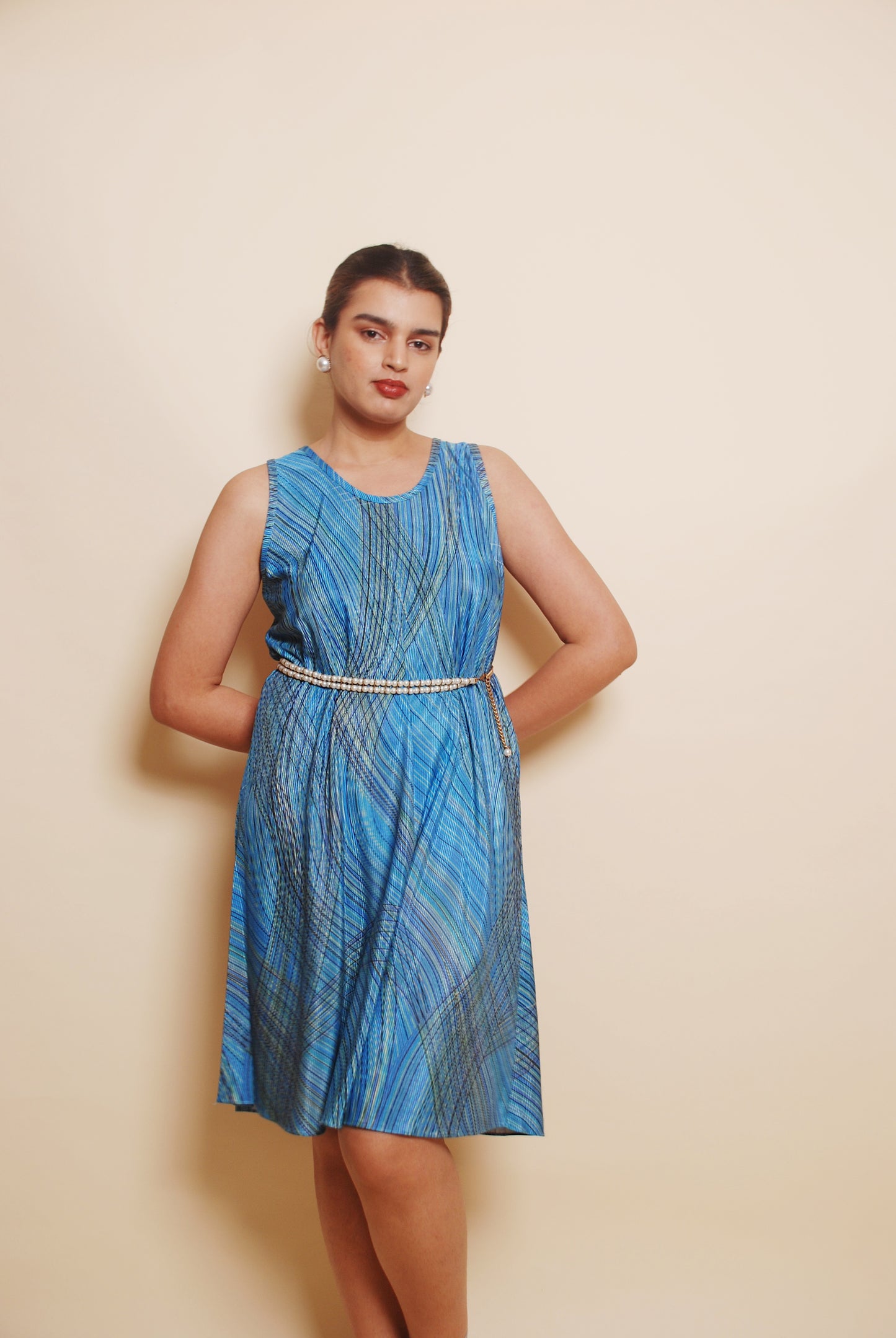 Blue plisse midi dress