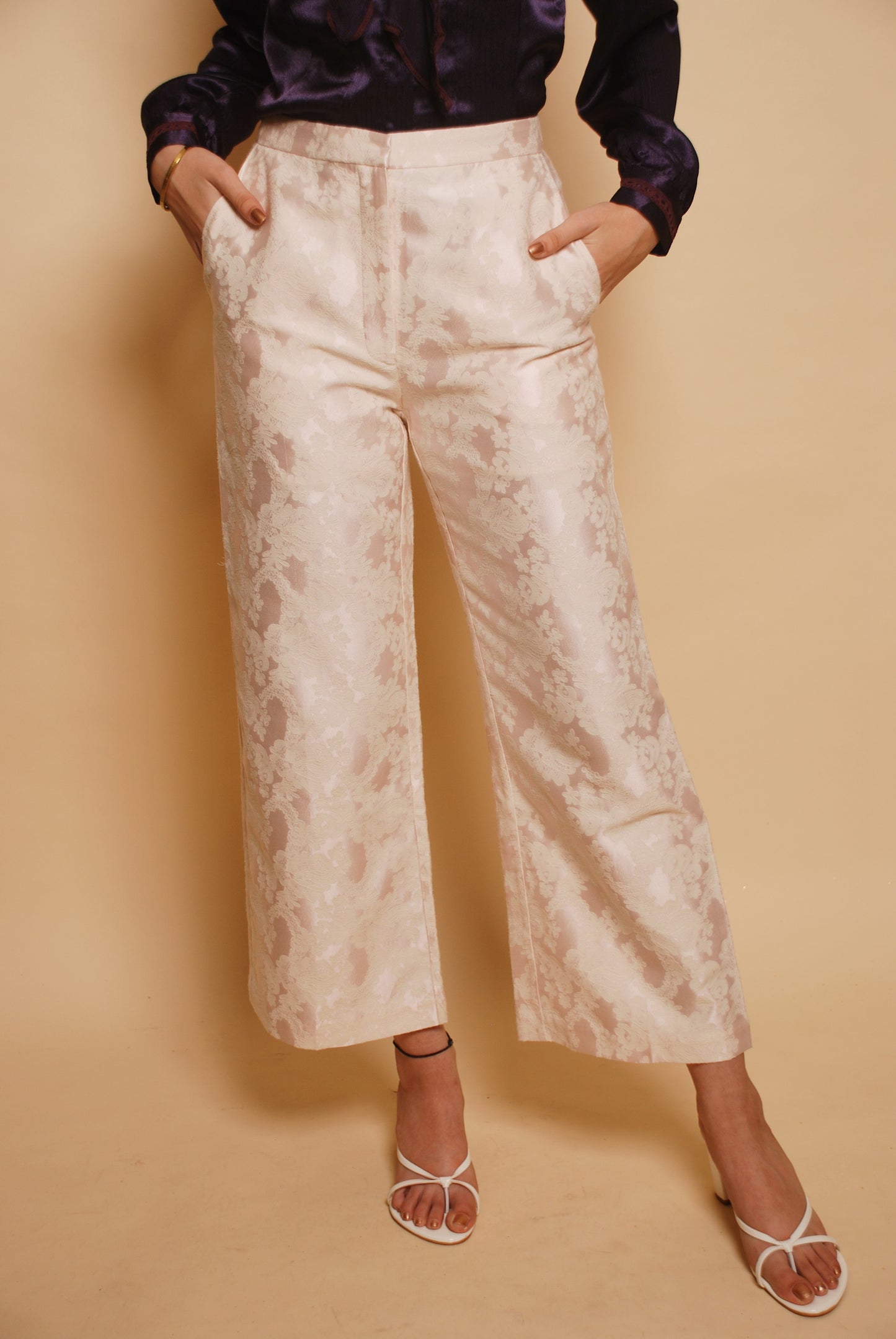 Powder pink & white floral pants