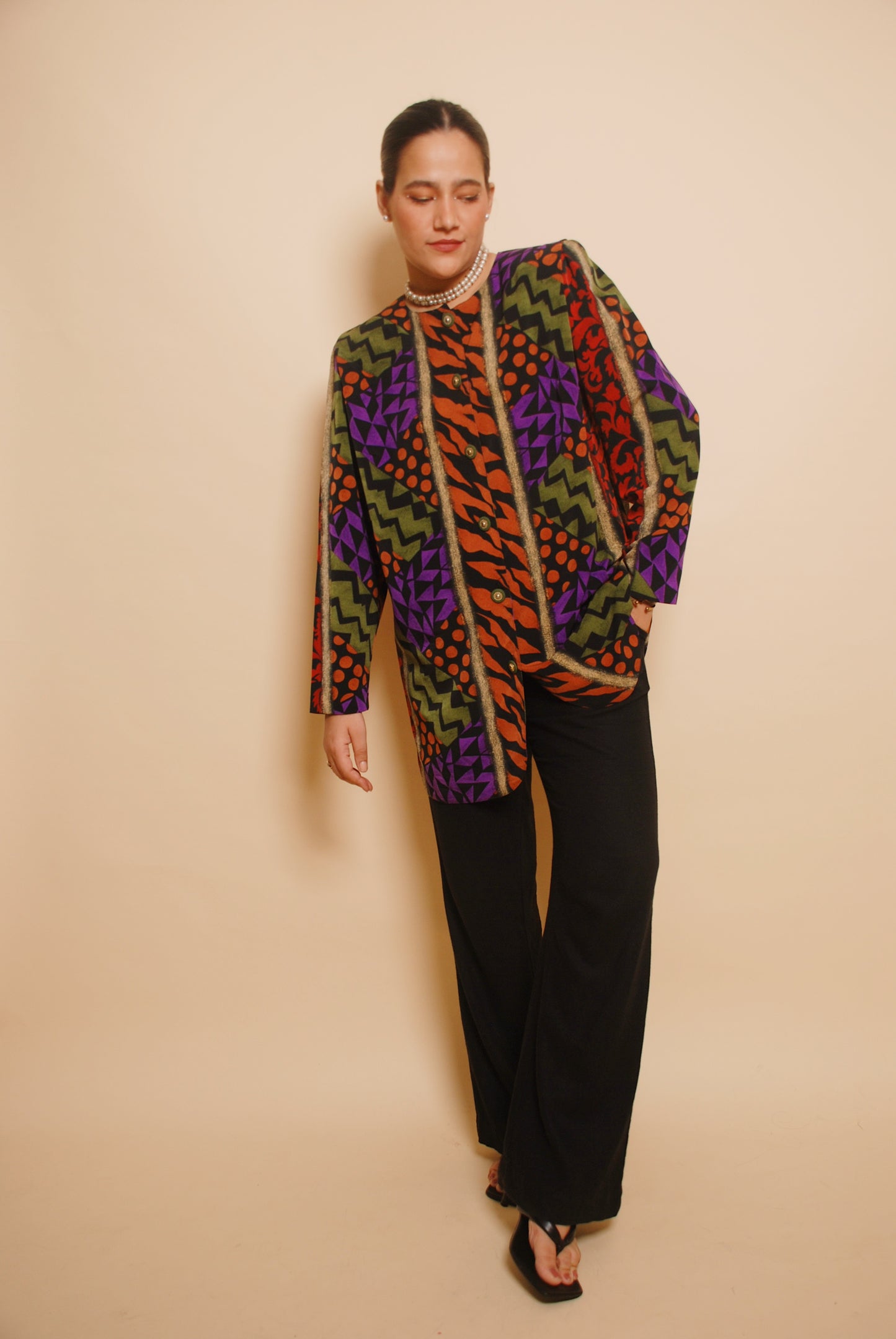 Vintage multicolour printed long jacket