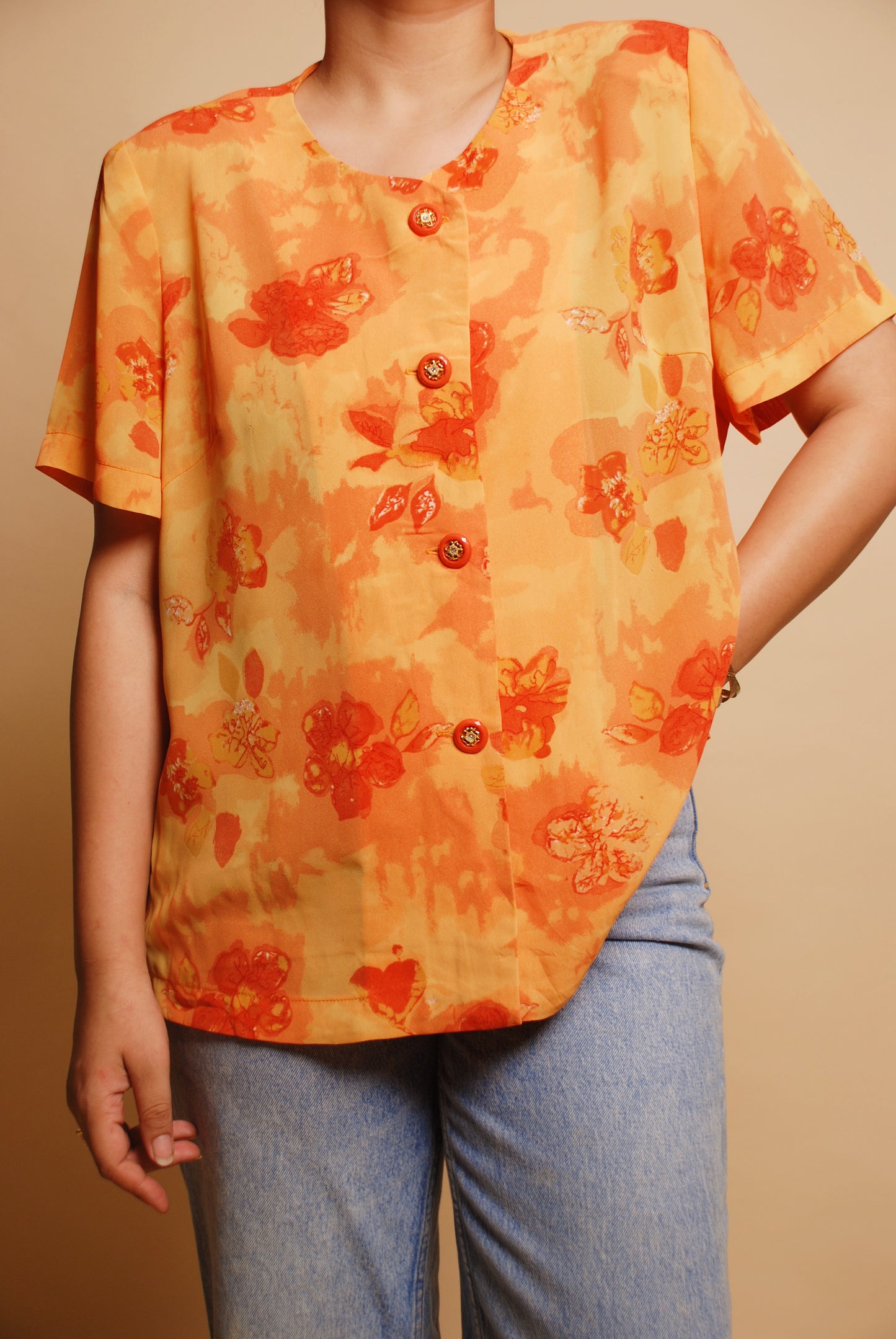 Vintage orange & yellow floral blouse