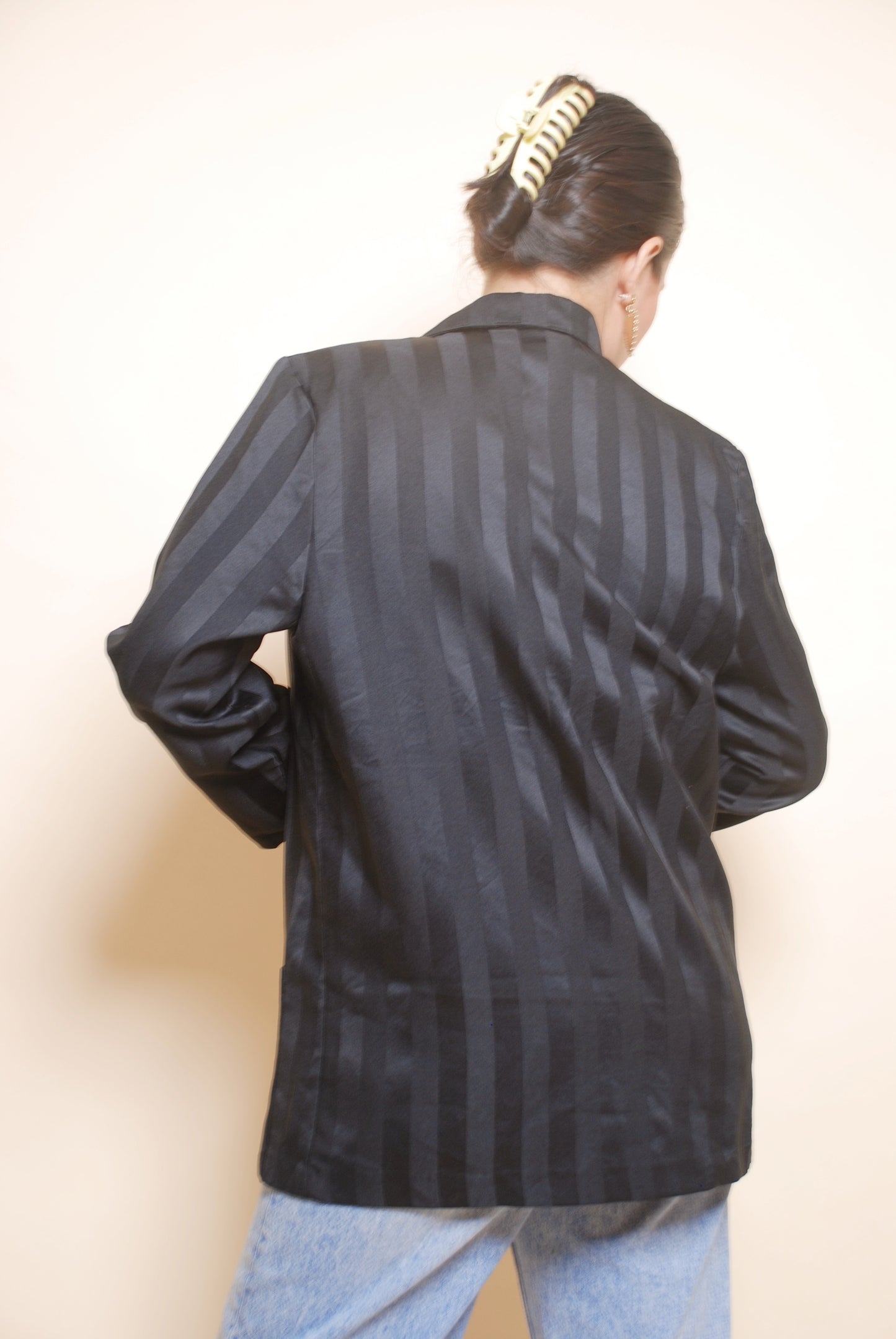 Vintage black striped open blazer